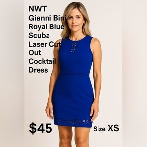 NWT Gianni Bini Royal Blue Scuba Laser Cut Out
Cocktail Dress (XS)